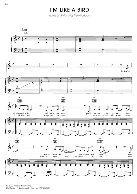 Partitura da música I´m Like a Bird