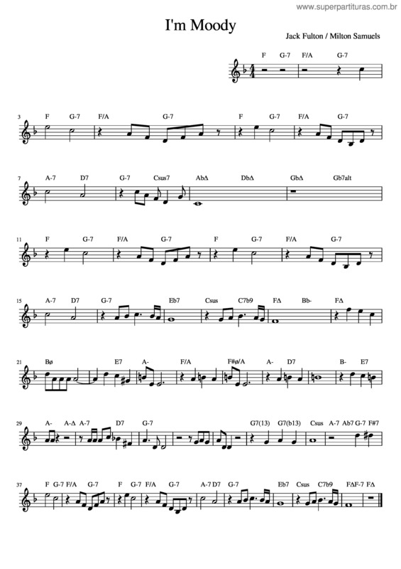 Partitura da música I`M Moody – Jack Fulton, Milton Samuels