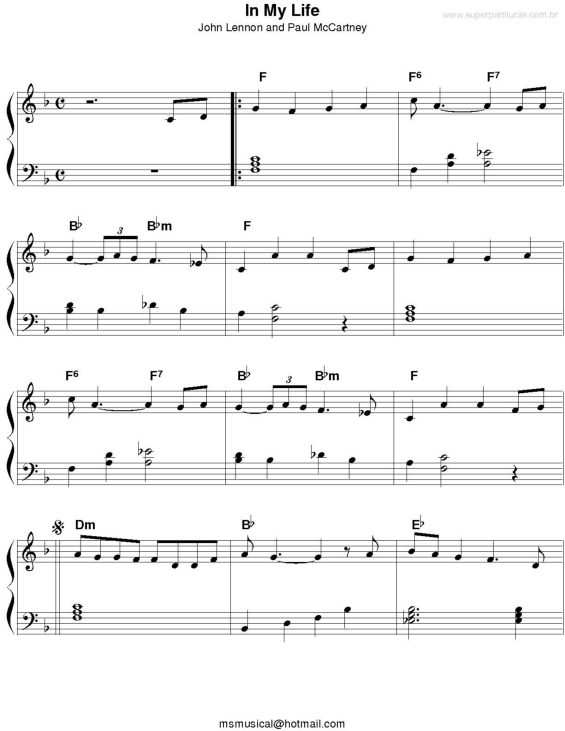 Partitura da música I`m My Life