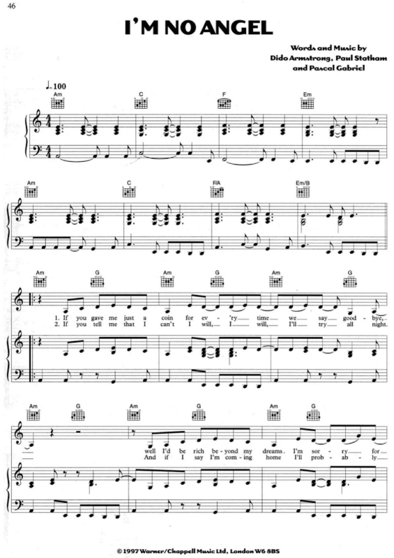 Partitura da música I`m No Angel