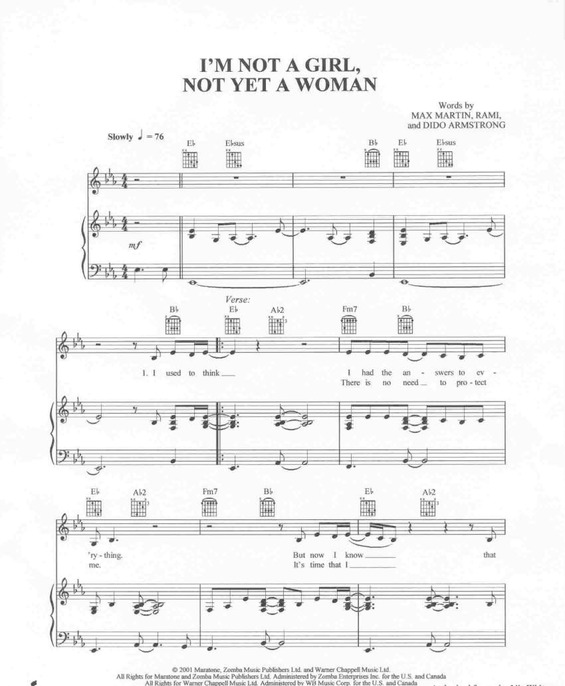 Partitura da música I´m Not a Girl, Not Yet a Woman v.2