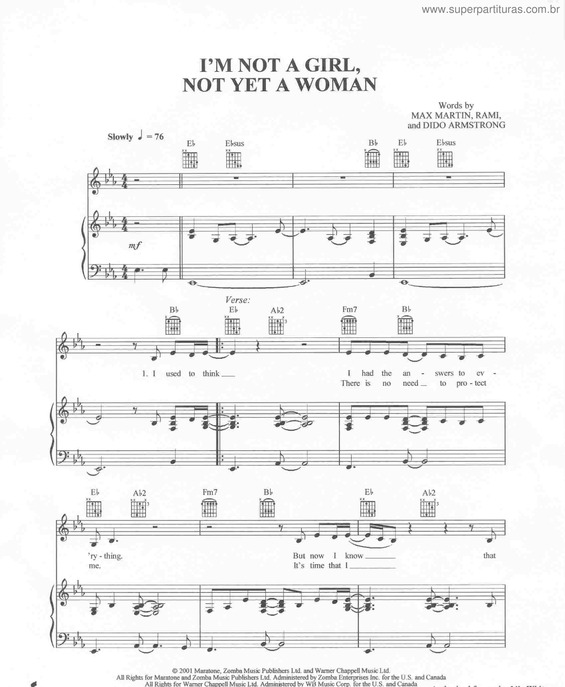 Partitura da música I`m Not A Girl, Not Yet A Woman