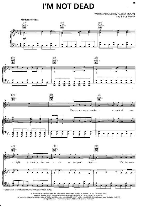 Partitura da música I`m Not Dead