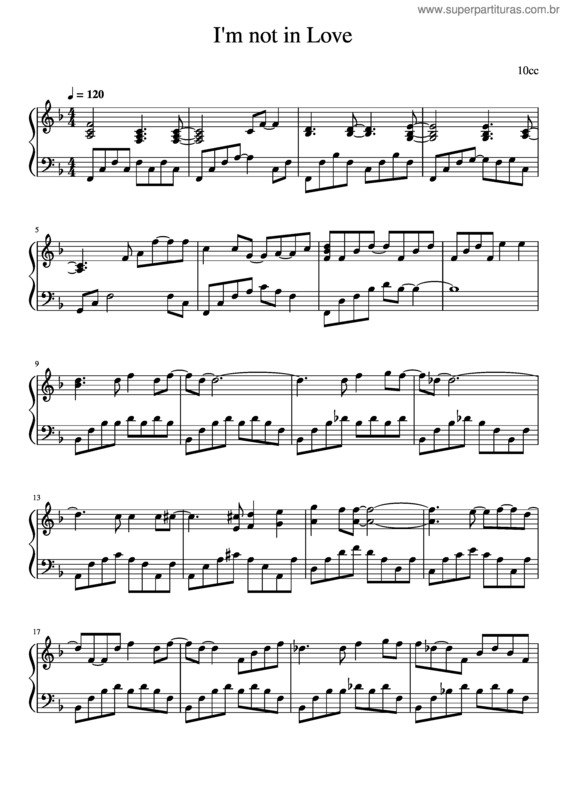 Partitura da música I`M Not In Love – 10Cc