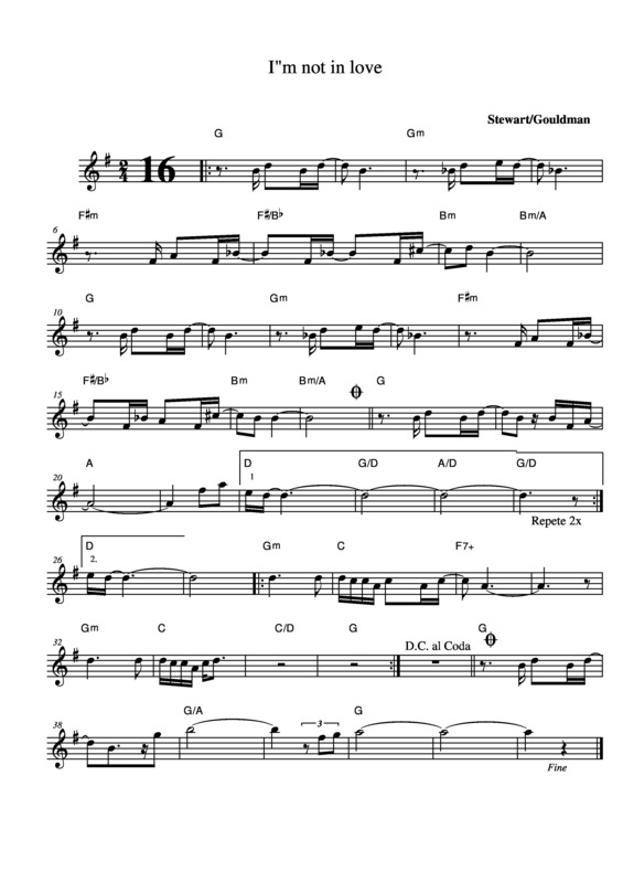 Partitura da música I´m Not In Love v.2