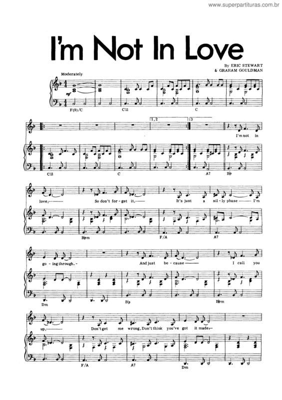 Partitura da música I`m Not In Love