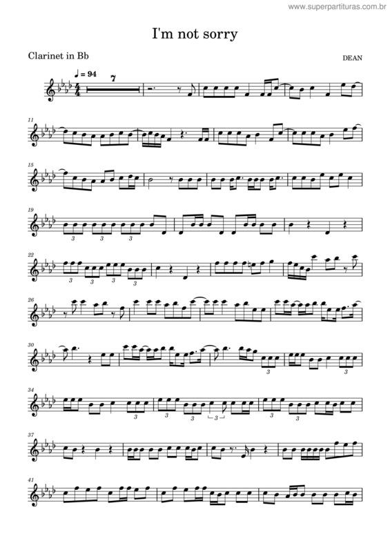 Partitura da música I`M Not Sorry – Dean