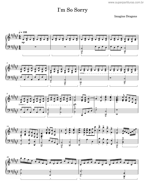 Partitura da música I`M So Sorry – Imagine Dragons v.3