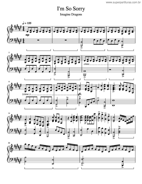 Partitura da música I`M So Sorry – Imagine Dragons