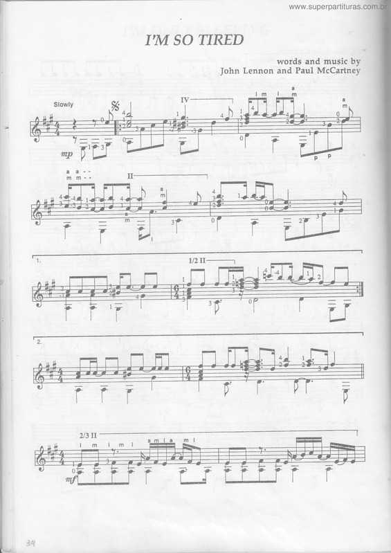 Partitura da música I`m So Tired v.4