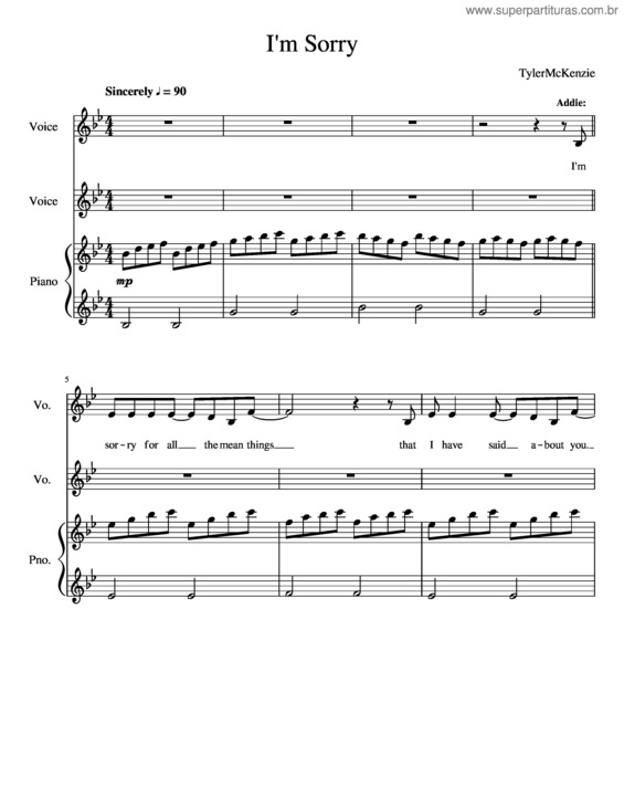 Partitura da música I`M Sorry – Karaoke