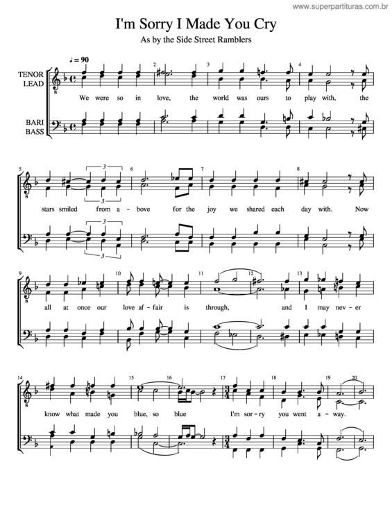 Partitura da música I`M Sorry I Made You Cry – Ttbb