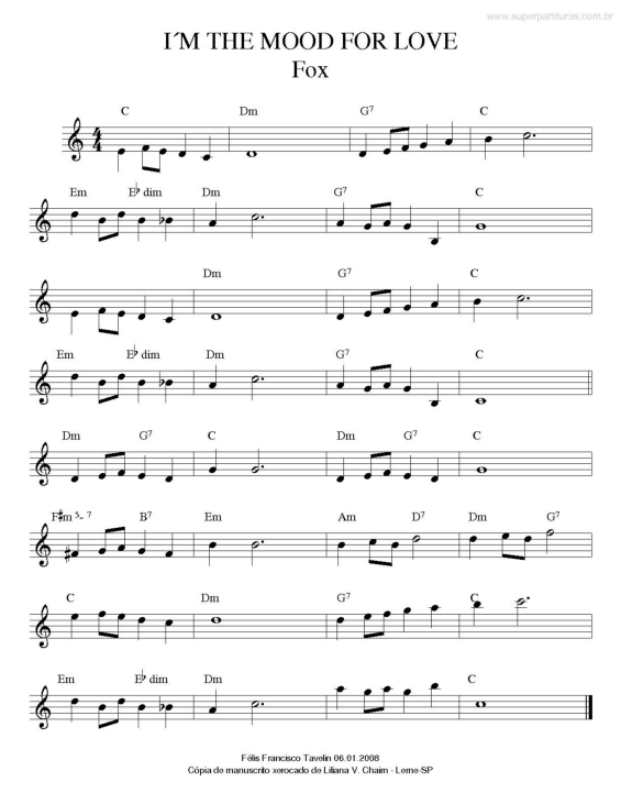 Partitura da música I`m The Mood For Love