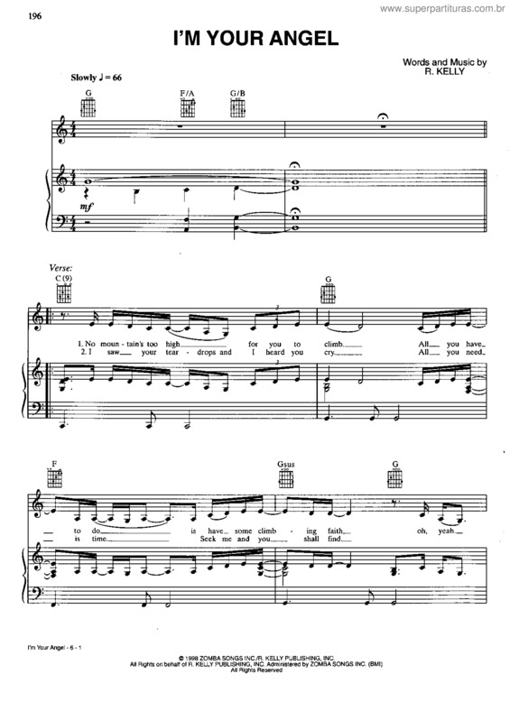 Partitura da música I`m Your Angel