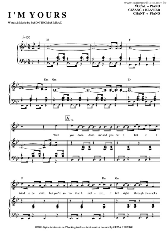 Partitura da música I`m Yours v.3