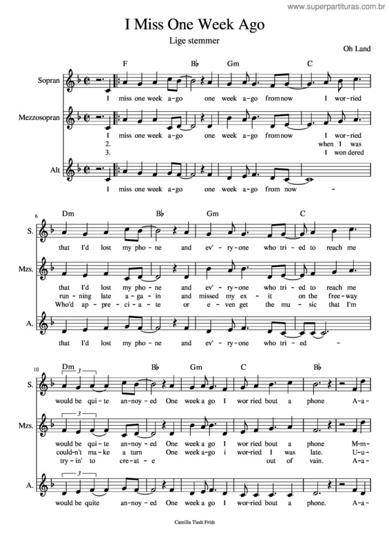 Partitura da música I Miss One Week Ago Lige Stemmer F–Dur