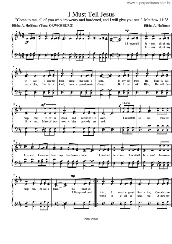 Partitura da música I Must Tell Jesus