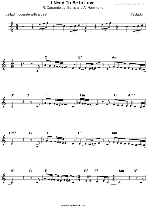 Partitura da música I Need To Be in Love v.2