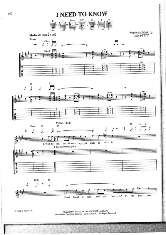 Partitura da música I Need to Know