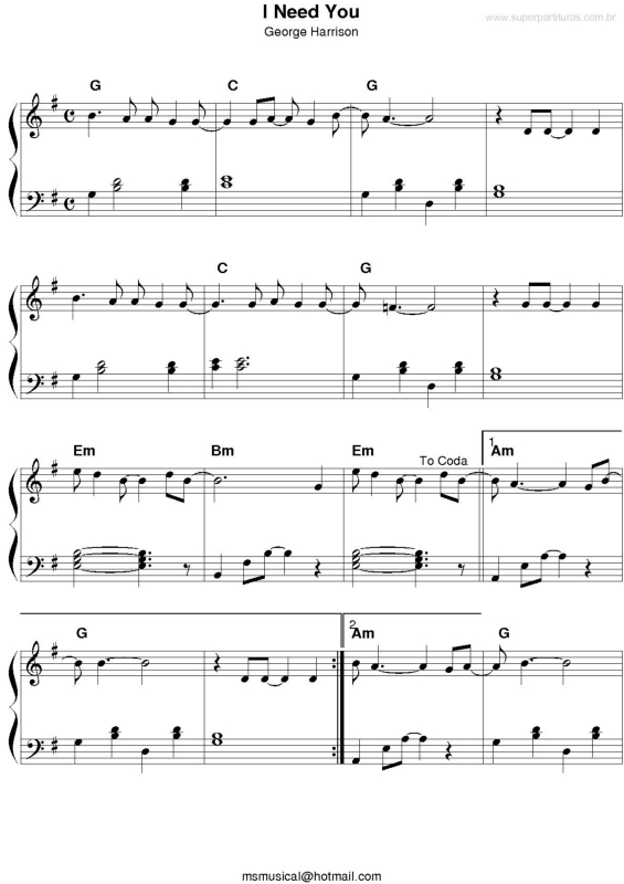 Partitura da música I Need You