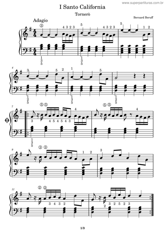 Partitura da música I Santo California – Tornero v.2