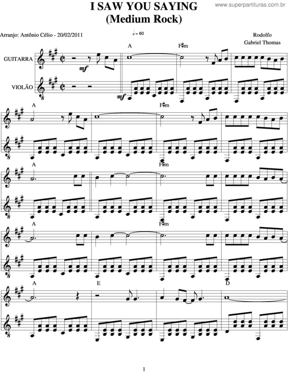 Partitura da música I Saw You Saying v.2