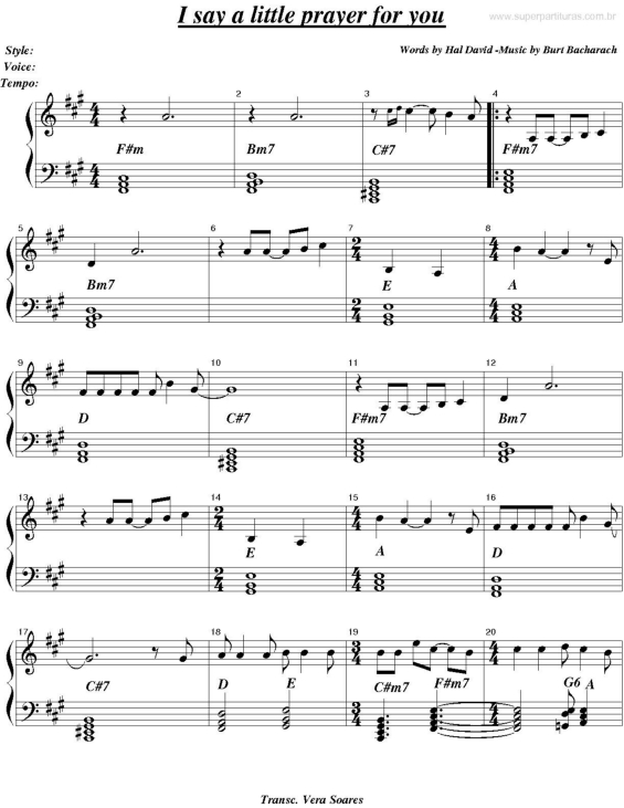 Partitura da música I Say a Little Prayer For You v.2