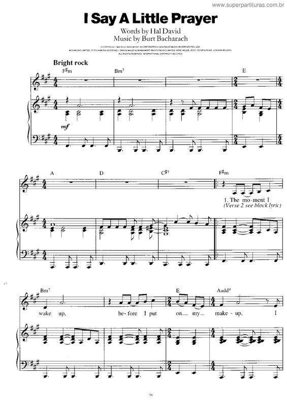 Partitura da música I Say A Little Prayer v.4