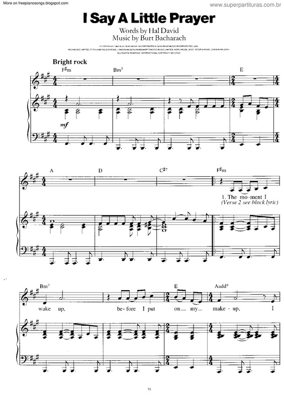 Partitura da música I Say A Little Prayer v.6