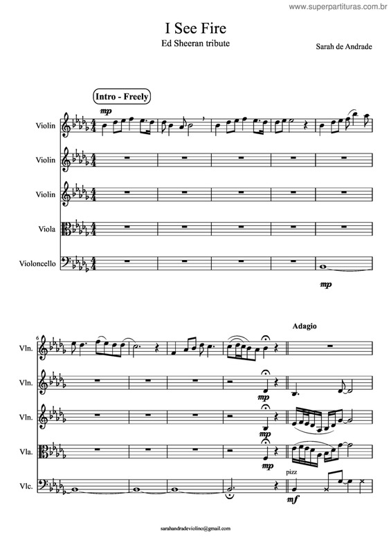 Partitura da música I see fire