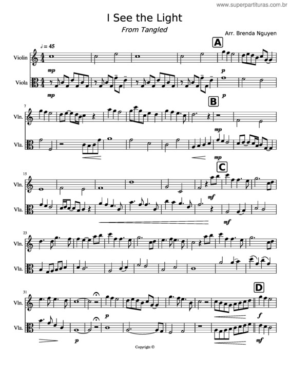 Partitura da música I See The Light – Violin & Viola Duet