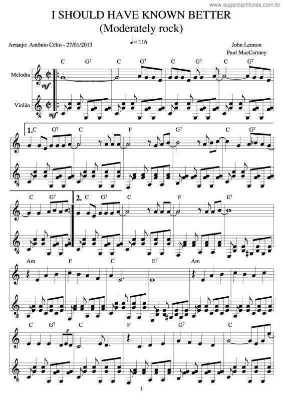Partitura da música I Should Have Known Better