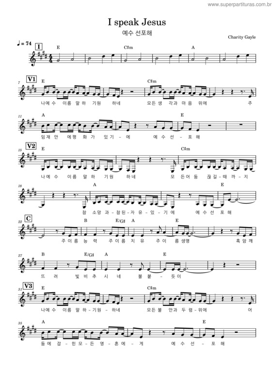 Partitura da música I Speak Jesus E