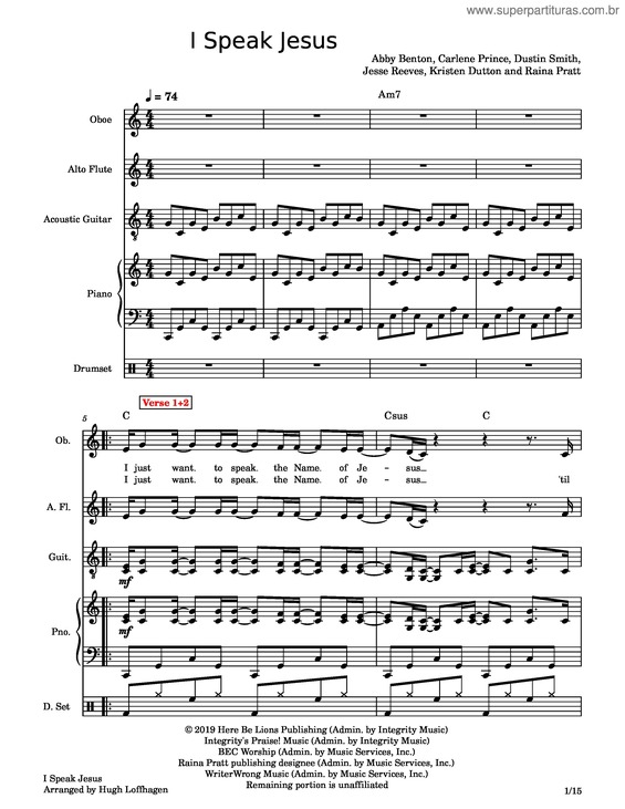 Partitura da música I Speak Jesus v.2