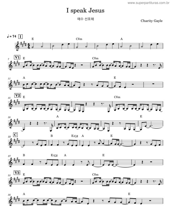 Partitura da música I Speak Jesus