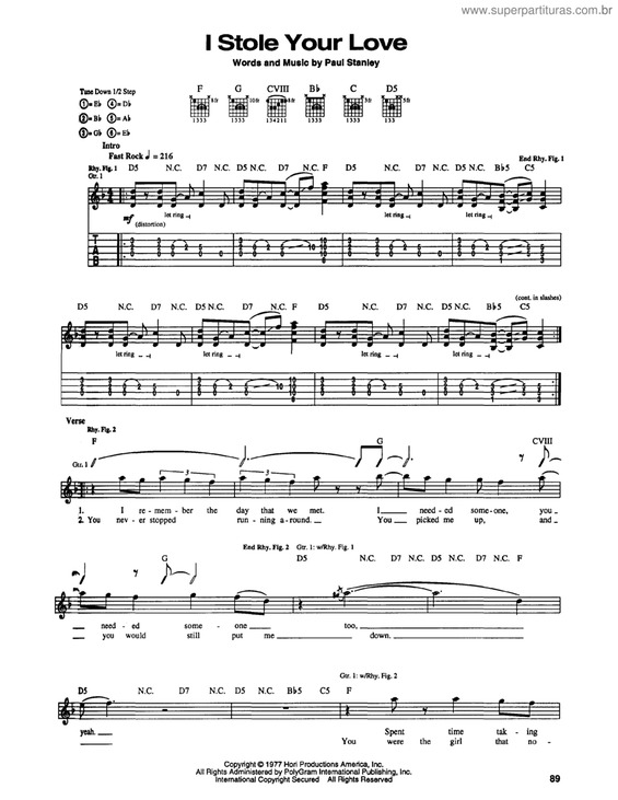 Partitura da música I stole your love v.2