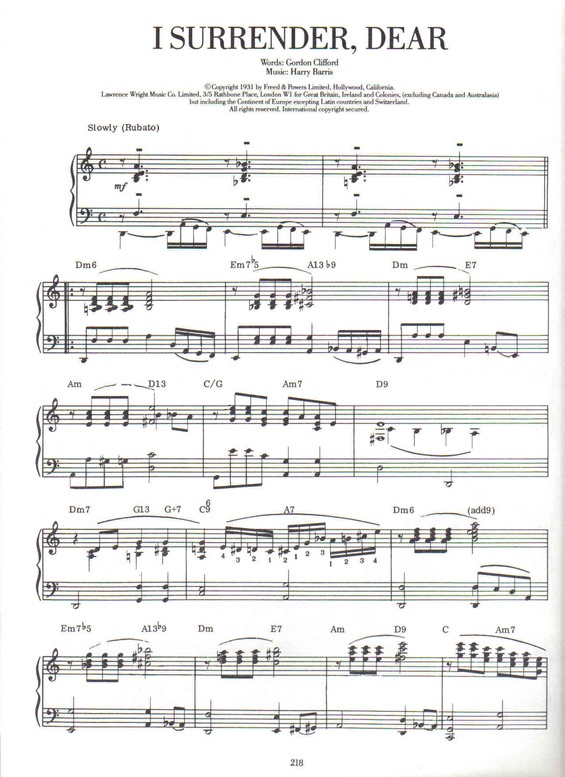 Partitura da música I Surrender Dear