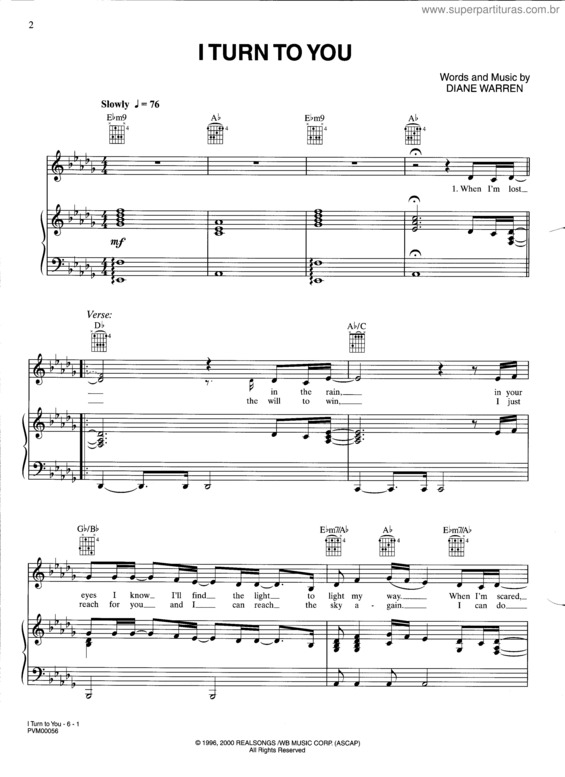 Partitura da música I Turn To You v.2