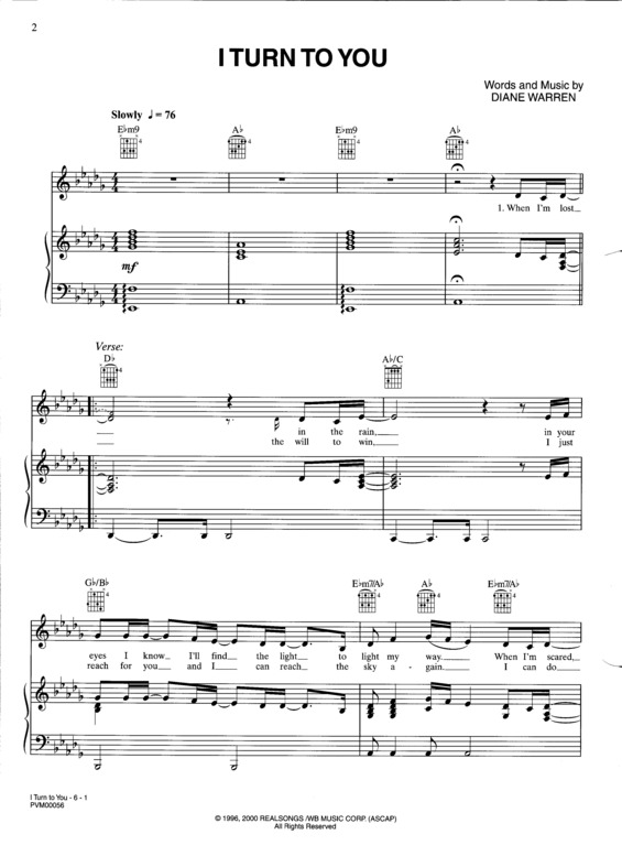 Partitura da música I Turn To You v.3