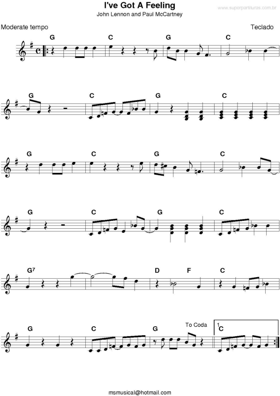 Partitura da música I`ve Got A Feeling v.2