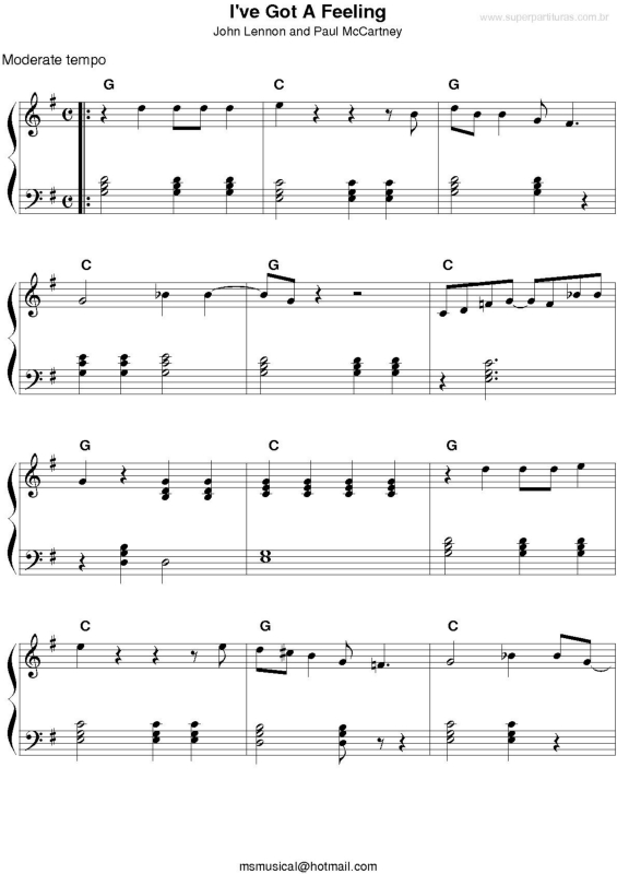 Partitura da música I`ve Got A Feeling