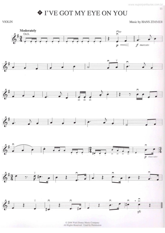 Partitura da música I`ve Got My Eye on You (Piratas do Caribe -Pirates of the Caribbean)