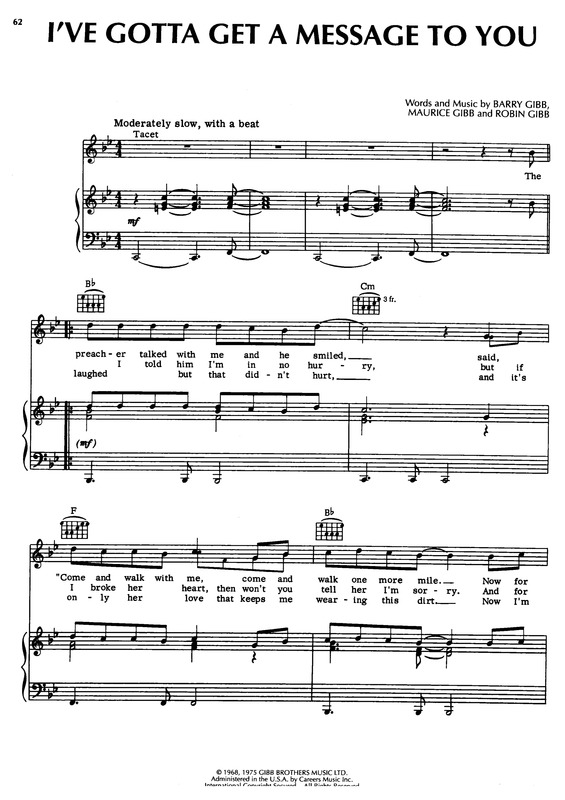 Partitura da música I`ve Gotta Get A Menssage To You