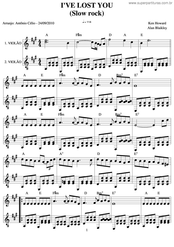 Partitura da música I`Ve Lost You v.3