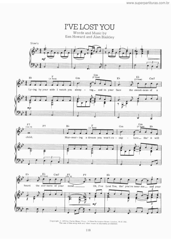 Partitura da música I`ve lost You