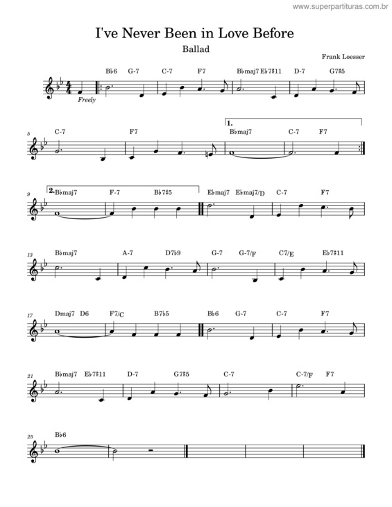 Partitura da música I`Ve Never Been In Love Before – Frank Loesser