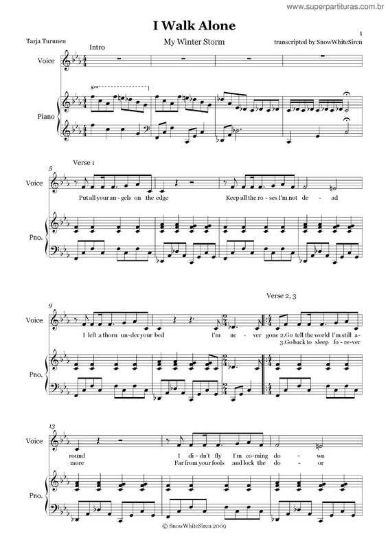 Partitura da música I Walk Alone