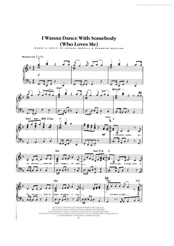 Partitura da música I Wanna Dance with Somebody (Who Loves Me)