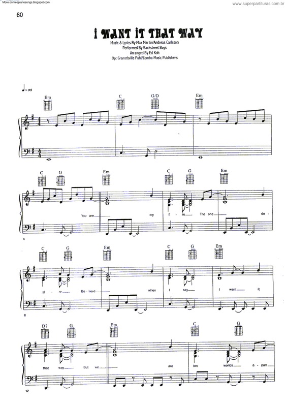 Partitura da música I Want It That Way v.3