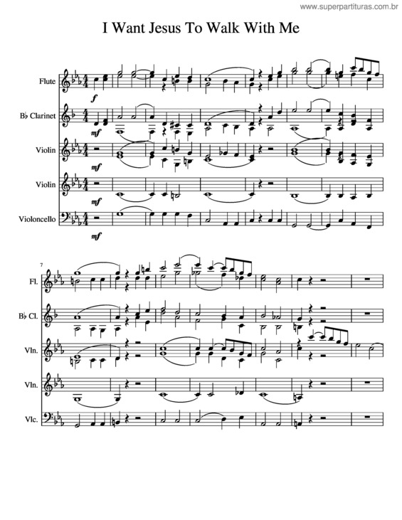 Partitura da música I Want Jesus To Walk With Me v.2